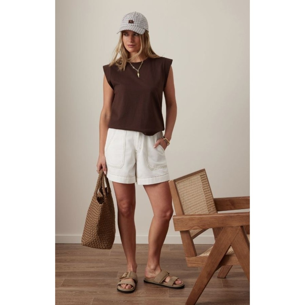 Cable & Gauge Brown Padded Shoulder Short Sleeve Tee